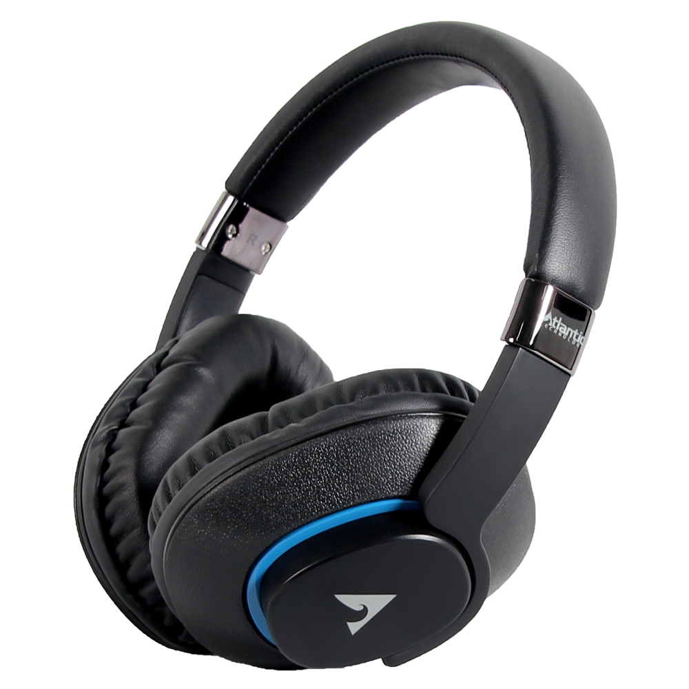 Atlantic Technology FS-BT210 Wireless Over-Ear Headphones feature full range 40mm dynamic drivers and Bluetooth 4.0 with aptX for superb Hi-Fi sound. Ergonomic and lightweight, they are designed for comfort with intuitive headset controls and built-in microphone with 30 hours of rechargeable wireless run-time. The 4-foot detachable cable allows unlimited passive battery-free listening and hands-free calling with multi-function in-line controls.  - Black