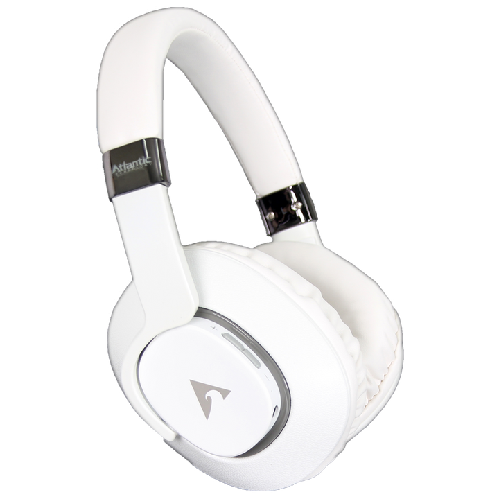 Atlantic Technology FS-BT210 Wireless Over-Ear Headphones feature full range 40mm dynamic drivers and Bluetooth 4.0 with aptX for superb Hi-Fi sound. Ergonomic and lightweight, they are designed for comfort with intuitive headset controls and built-in microphone with 30 hours of rechargeable wireless run-time. The 4-foot detachable cable allows unlimited passive battery-free listening and hands-free calling with multi-function in-line controls. - White